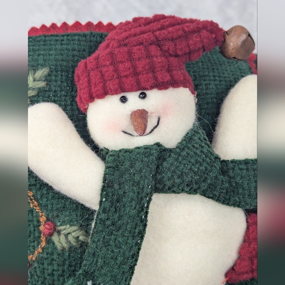 Felt Snowman Wall Hanging Vintage Embroidered With Jingle Bells - Picture 12 of 14